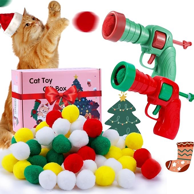Hggha Christmas Cat Toy Balls with 2 Launchers
